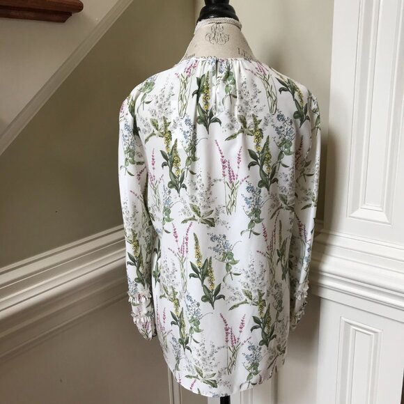 NWT Charlotte Brody Double Ruffle Blouse Top Shirt Womens Large White Floral NEW - Picture 10 of 12